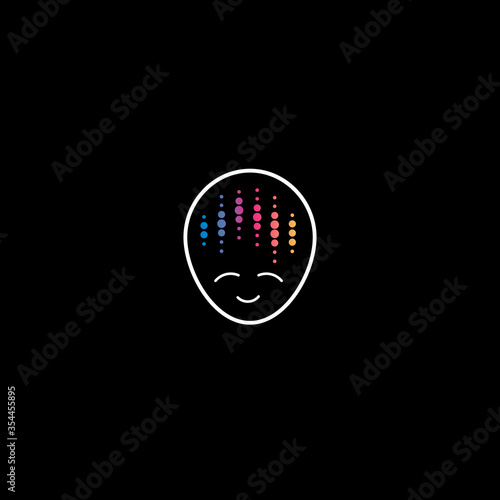 Audio meditation affirmation logo concept. Disco music man face icon. Creative and positive thinking icon. Isolated artificial intelligence vector illustration.