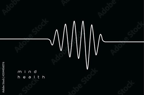 Mind health logo. Meditation soundtrack emblem. Relaxing music icon. Anxiety tracking. Heart rate and pulse monitor. Mental healthcare sign. Isolated medical cardiogram waveform vector illustration
