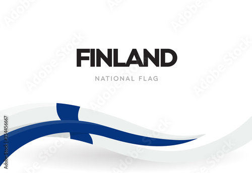 The Republic of Finland waving flag banner. Finnish blue and white patriotic ribbon poster. Independence day of Finland anniversary brochure. Isolated public holiday celebration vector illustration.
