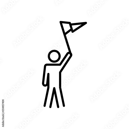 pictogram man holding up a flag icon, line style