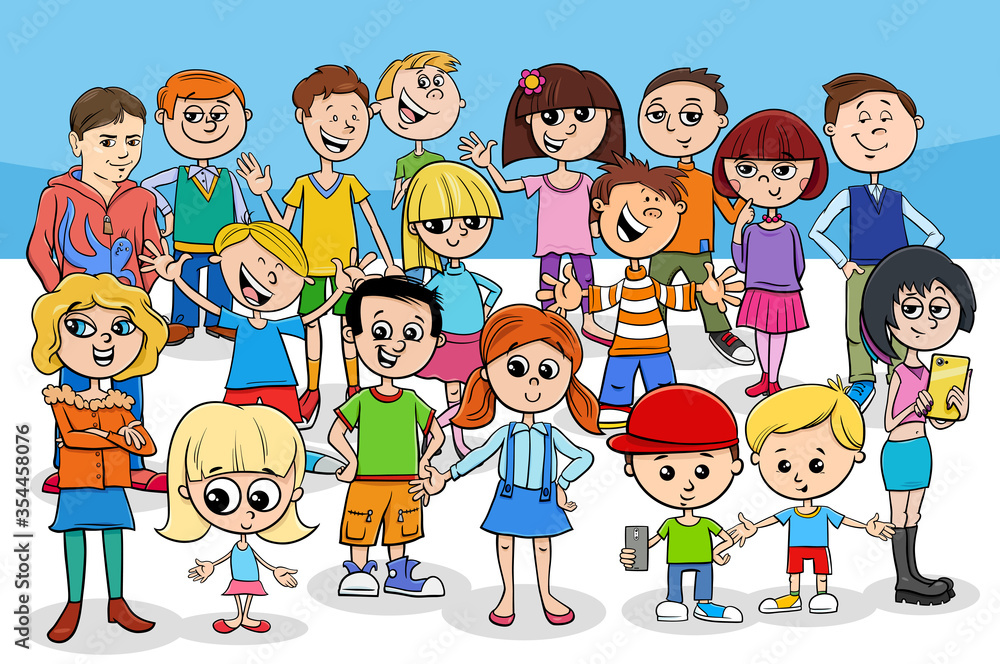 kids and teens cartoon characters group kids and teens cartoon characters group