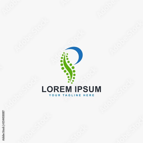 Spine clinic logo design vector. Monogram P abstract symbol. Backbone care sign.