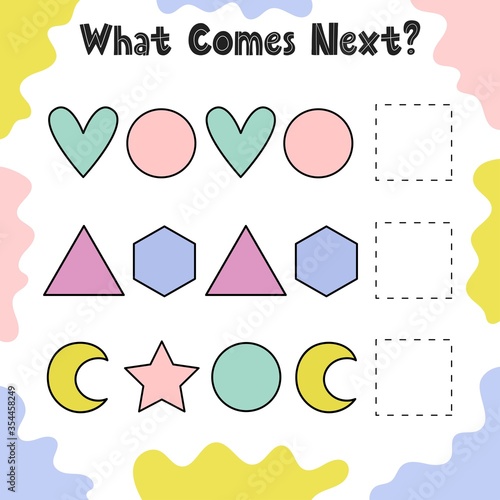 What shape comes next. Activity page for kids