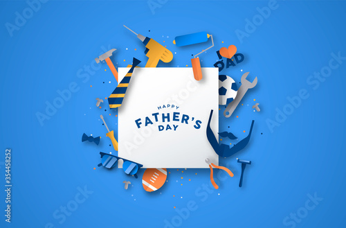 Happy Father's Day card of 3d papercut dad icons