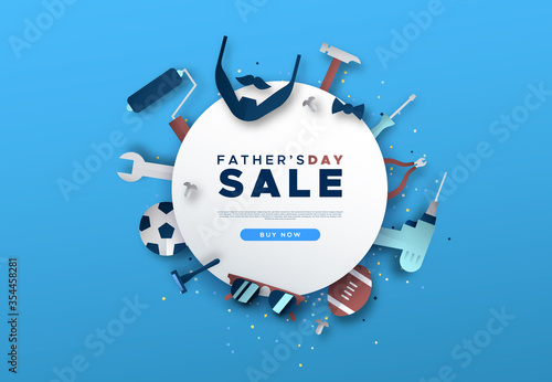 Father's Day sale template of papercut men icon