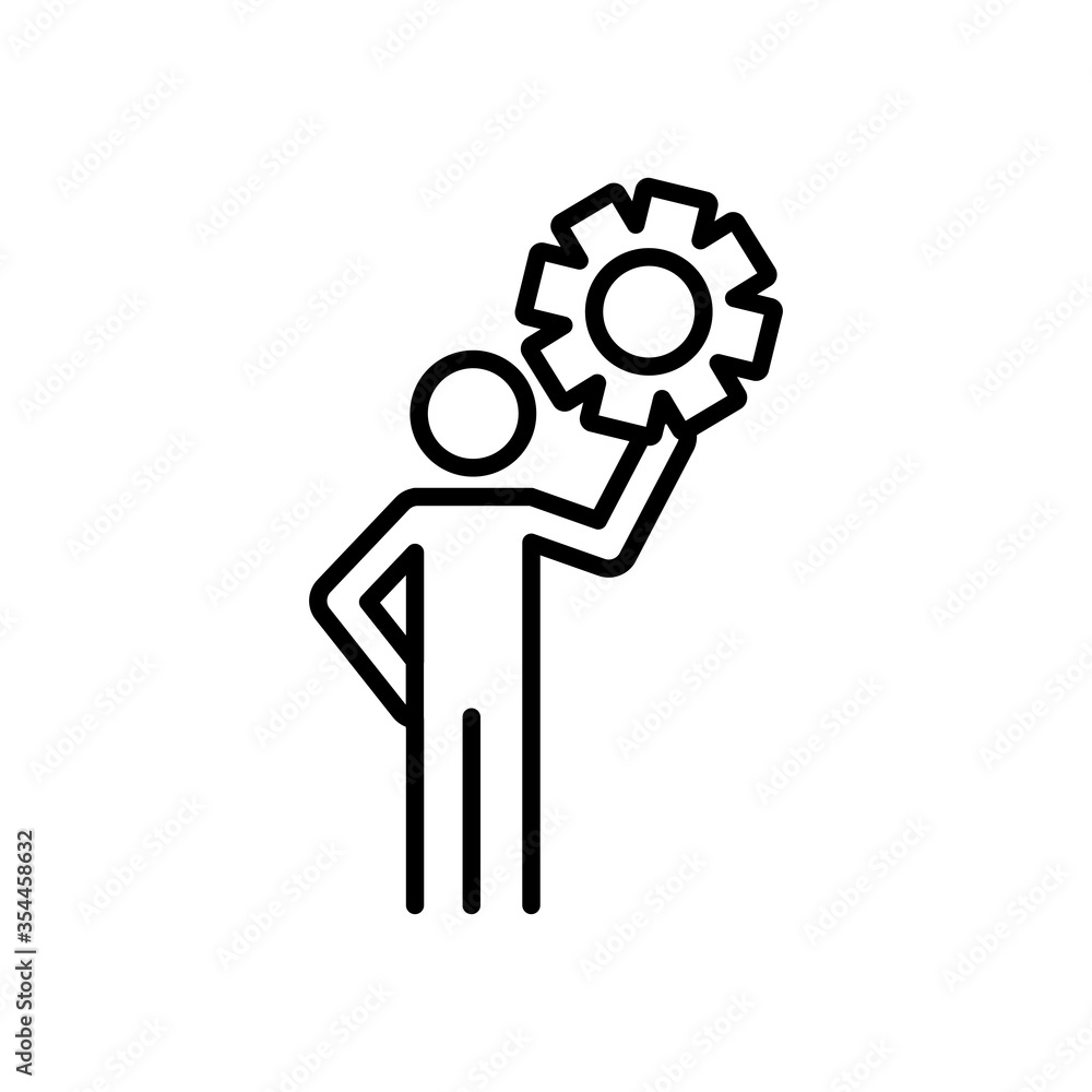 pictogram man holding a gear wheel icon, line style pictogram man holding a gear wheel icon, line style