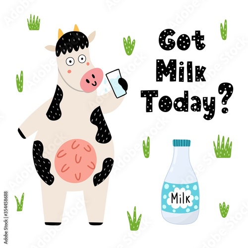 Got milk today print with a cute cow