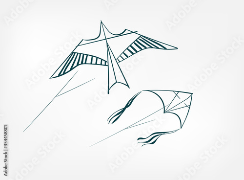 kite traditional geometric kimono card background vector sketch illustration line art japanese chinese oriental design