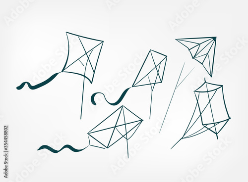 kite traditional geometric kimono card background vector sketch illustration line art japanese chinese oriental design