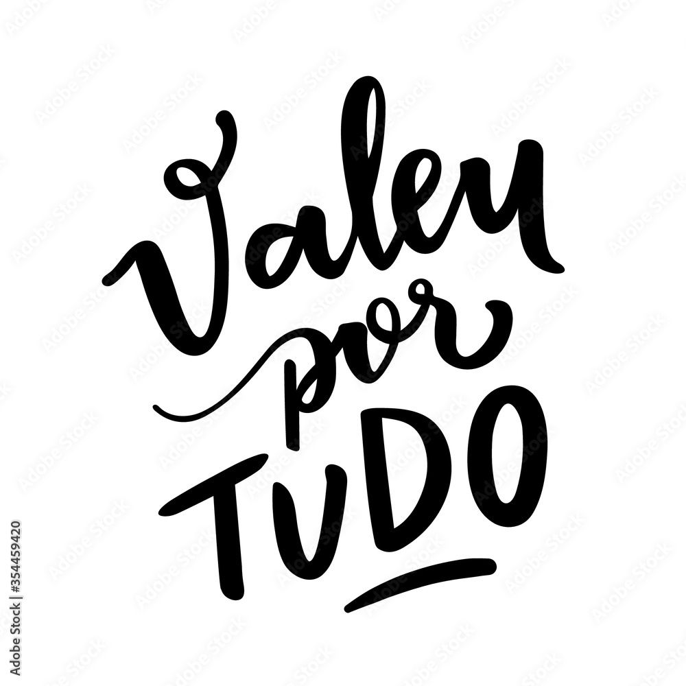 Valeu Por Tudo. Thanks for Everything. Brazilian Portuguese Hand Lettering. Vector.