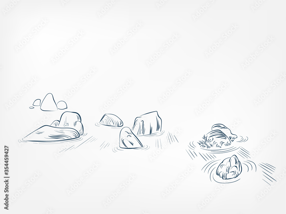 Fototapeta premium stone garden vector ink illustration sketch japanese chinese style line art design view traditional