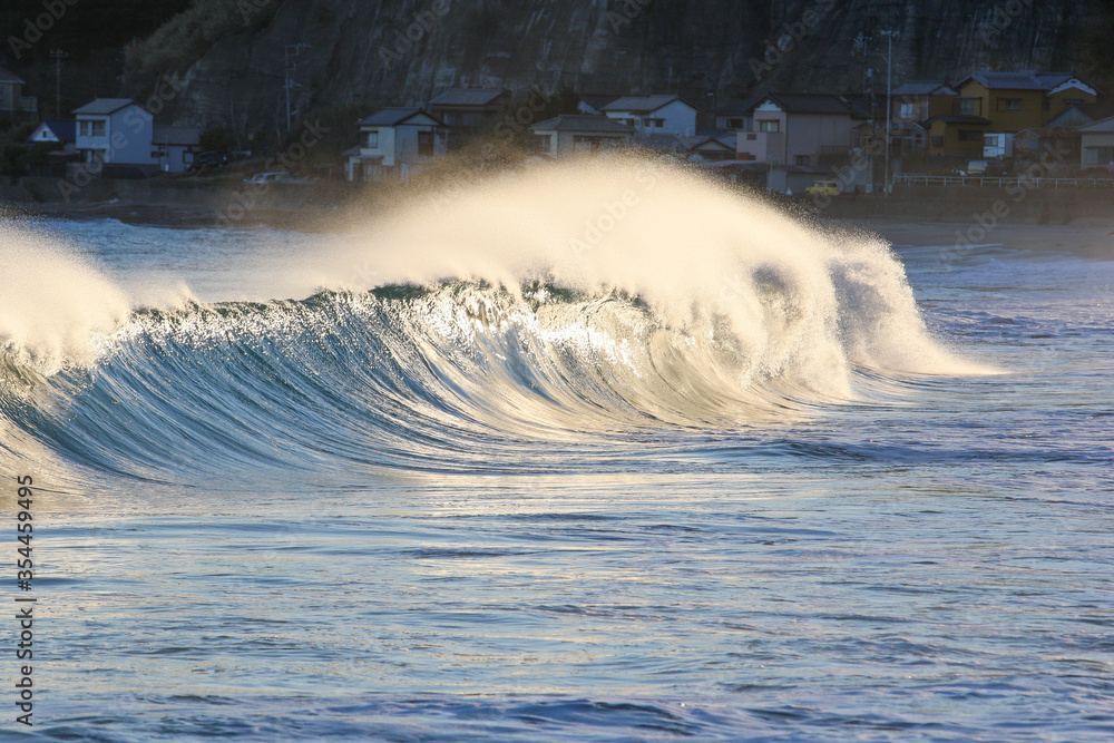 Waves breaking in Japan. The Pacific Ocean & its waves often generated