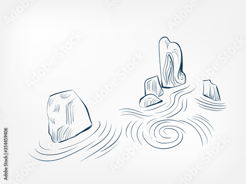 Photography stone garden vector ink illustration sketch japanese chinese style line art desi