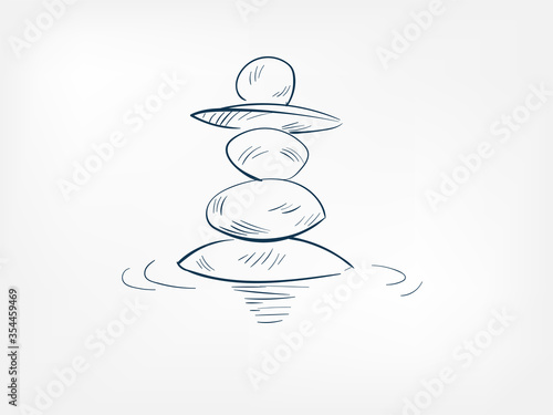 stone garden vector ink illustration sketch japanese chinese style line art design view traditional