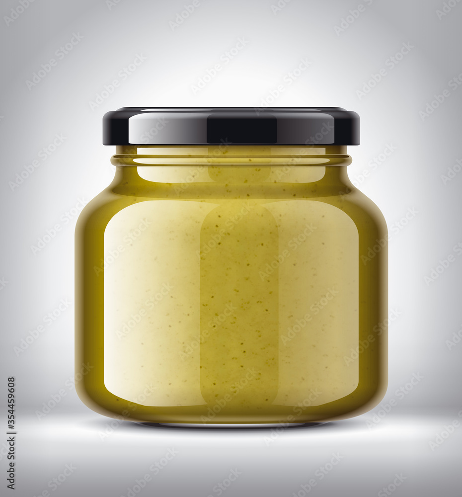 Glass Jar with Mustard on Background. Glass Jar with Mustard on Background.