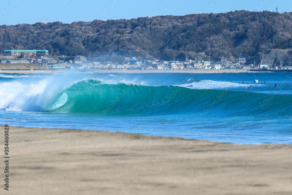 Waves breaking in Japan. The Pacific Ocean & its waves often generated