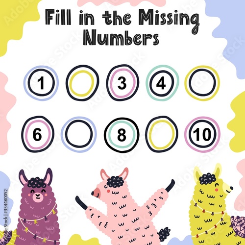 Fill in the missing numbers activity game for kids