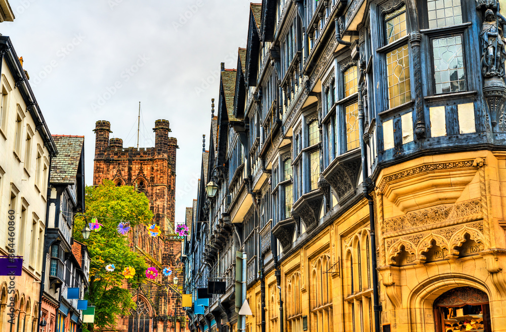 Traditional English architecture in old town of Chester - England, UK