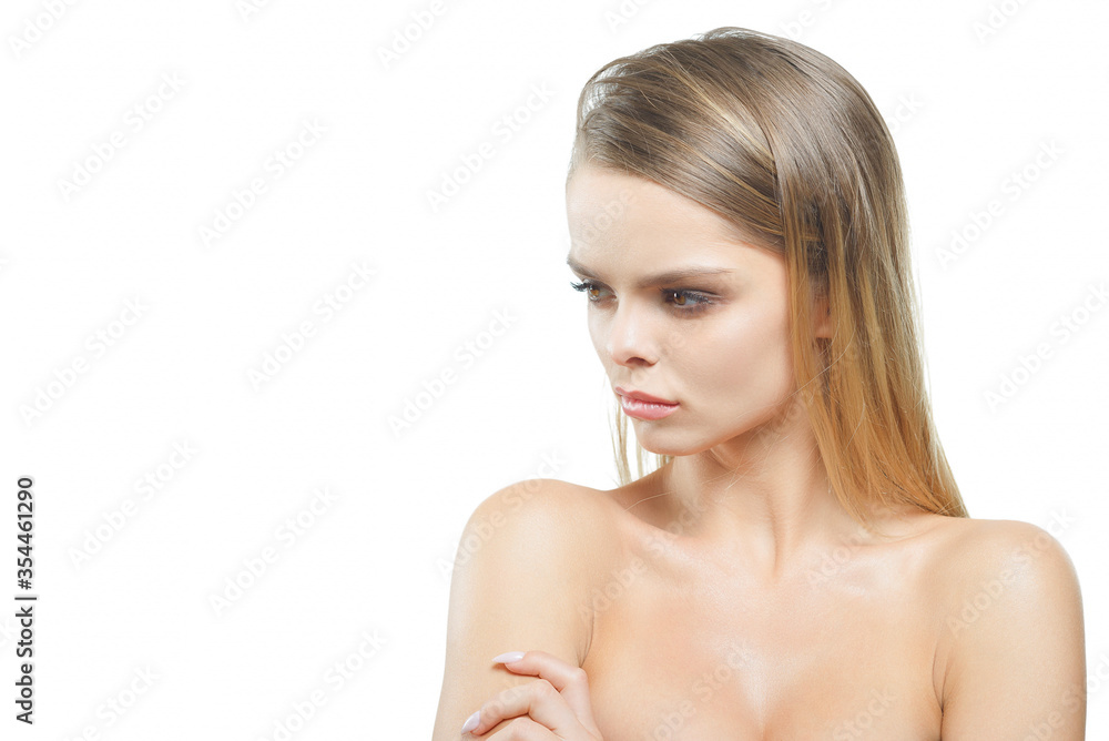 A girl with an offended expression on a white background. A girl with an offended expression on a white background.