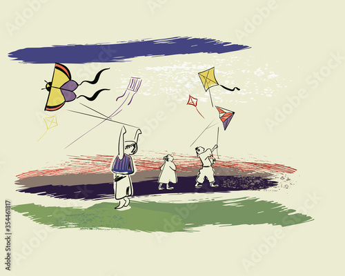 kite traditional geometric kimono card background vector sketch illustration line art japanese chinese oriental design