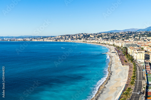 The beautiful Baie des Anges and the Promenade des Anglais in Nice viewed from the Colline du Chateau (Castle Hill), France © Francesco Bonino