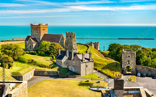 St Mary in Castro Church and a Roman lighthouse at Dover Castle in Kent, England