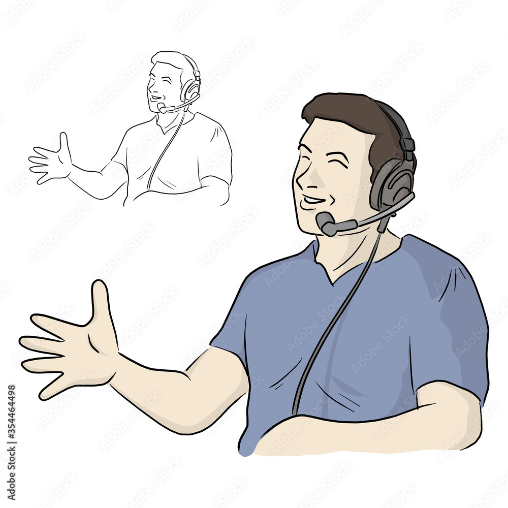 half length of smiling man with headphone showing welcome gesture vector illustration sketch doodle hand drawn isolated on white background half length of smiling man with headphone showing welcome gesture vector illustration sketch doodle hand drawn isolated on white background