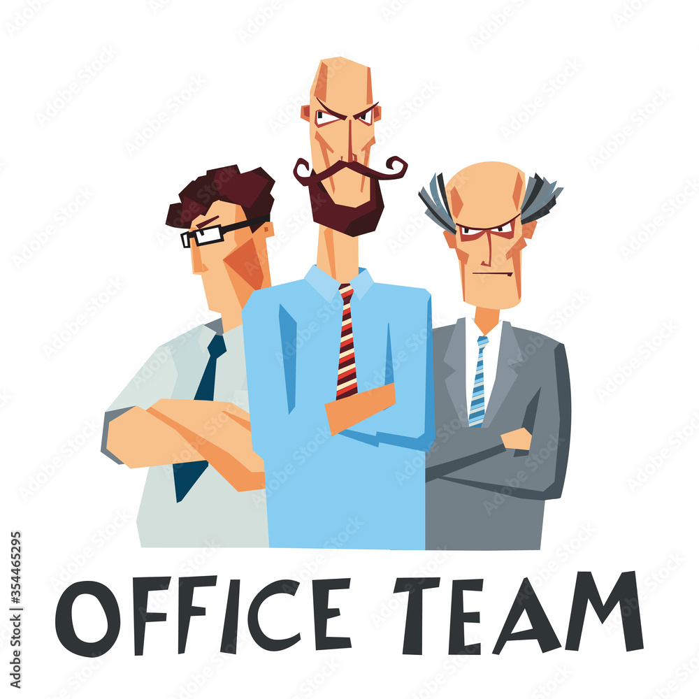 Office Team. Harsh comic cartoon characters. Vector hand drawing Office Team. Harsh comic cartoon characters. Vector hand drawing