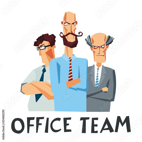 Office Team. Harsh comic cartoon characters. Vector hand drawing