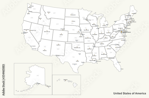 usa map. usa political map. vector map of us states named. 