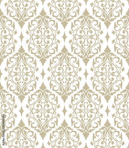 Vector vintage seamless floral damask pattern for wedding invitation or vintage abstract background. Elegance white and gold texture