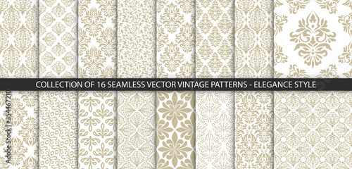 Collection of 16 floral vintage patterns. Baroque, damask wallpapers. Seamless vector backgrounds. Elegance luxury victorian style textures. photo