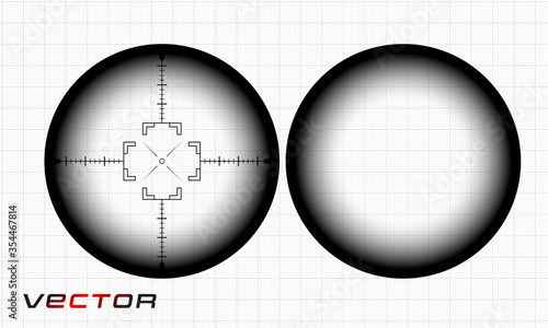 Hunting scope, with tags. Telescope. The concept of observation. Vector object on an isolated background.
