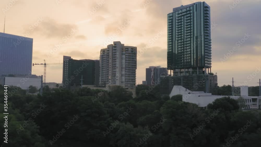 Aerial: downtown Austin at sunrise. Texas, USA