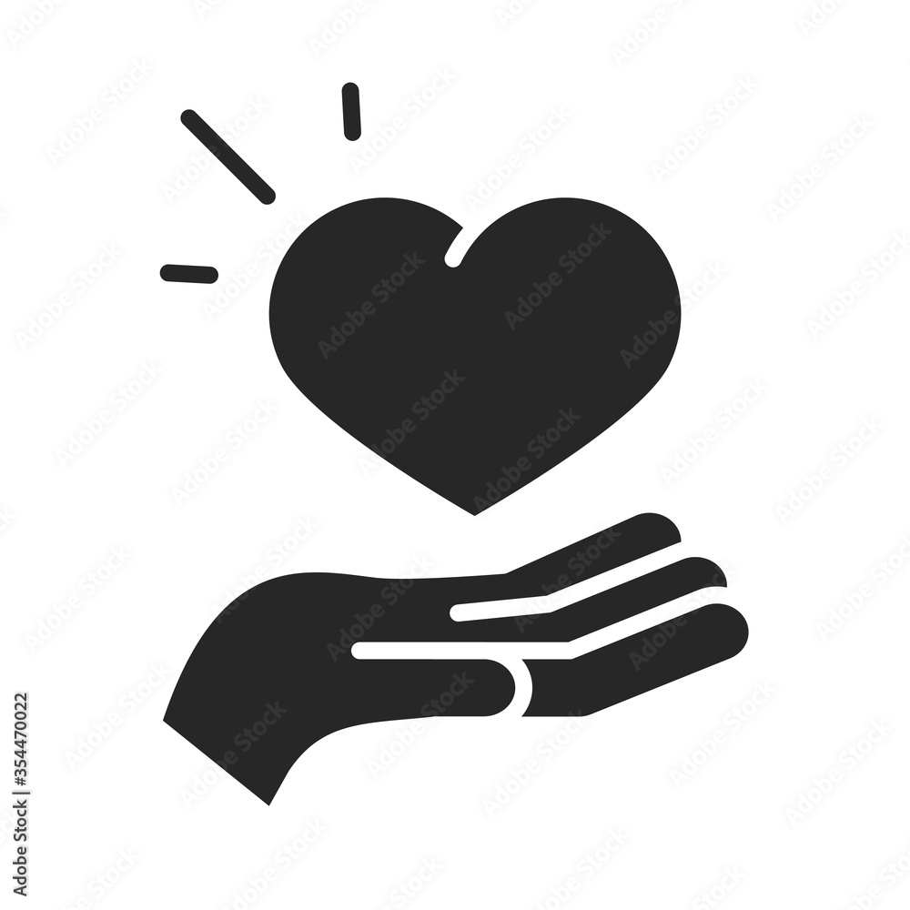 Fototapeta premium donation charity volunteer help social heart in hand silhouette style icon