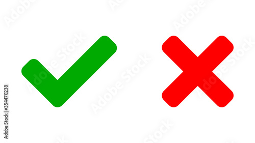 Fotografija Yes and No or Right and Wrong or Approved and Declined Icons with Green Check Mark and Red X Sign