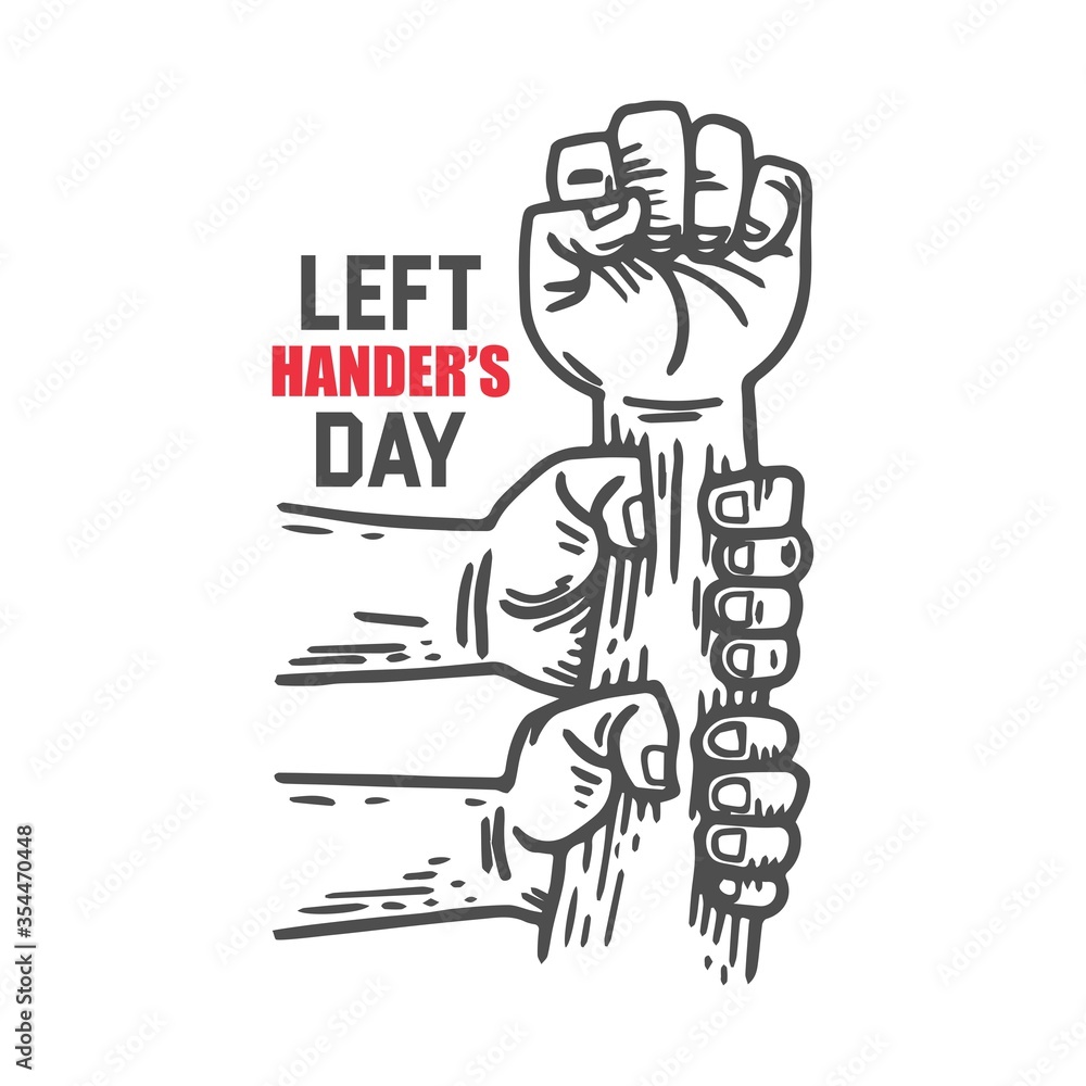 Left-handers day. August 13th. hand holding each other. hand clenched vector illustration
