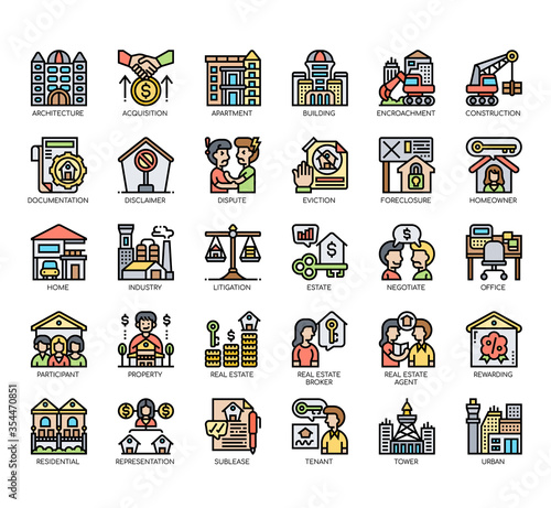 Set of real estate thin line and pixel perfect icons for any web and app project.