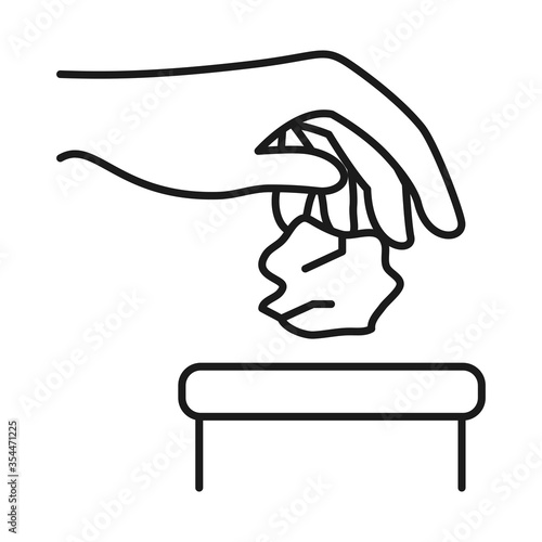 hand throwing away a paper towel icon, line style