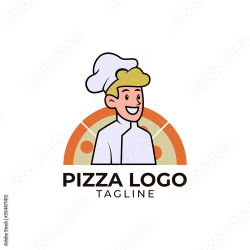 Simple minimalist flat design pizza chef mascot logo design vector template 
