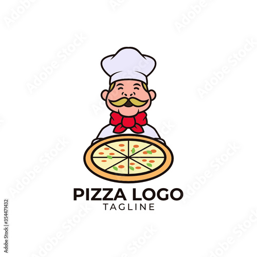 Simple minimalist flat design pizza chef mascot logo design vector template 