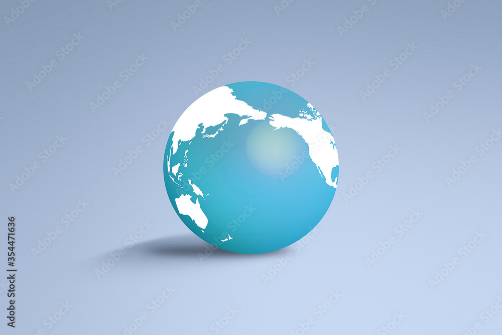 Fototapeta premium グレーバックの水色の地球のアイコン