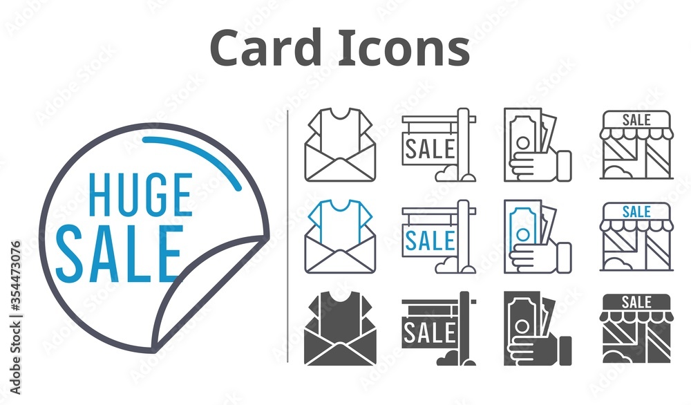 card icons icon set included newsletter, sale, shop, money icons card icons icon set included newsletter, sale, shop, money icons