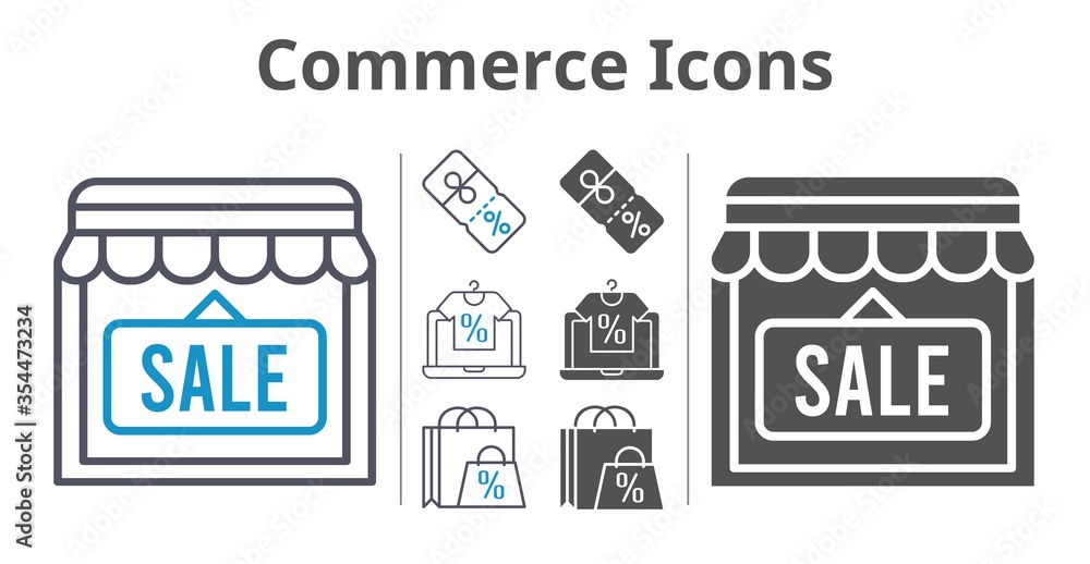 commerce icons icon set included online shop, shopping bag, shop, discount icons commerce icons icon set included online shop, shopping bag, shop, discount icons