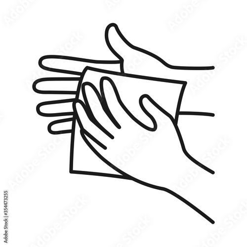 hands drying off with a paper towel, line style