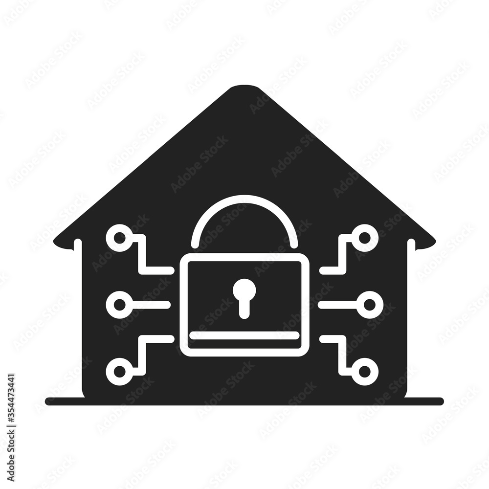 cyber security and information or network protection smart house padlock silhouette style icon cyber security and information or network protection smart house padlock silhouette style icon