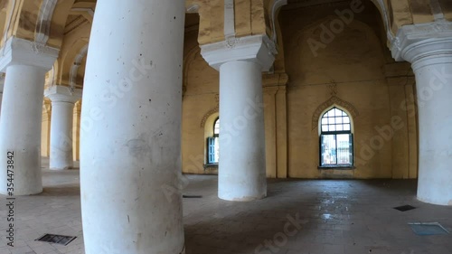 cinematic footage of huge temple pillars and curved roof adds beauty to the video in low light condition using GoPro Hero Black  Thirumalai Nayakar palace Mahal, Madurai tamilnadu india photo