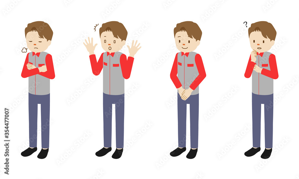 Fototapeta premium Illustration set of 4 poses of male character standing