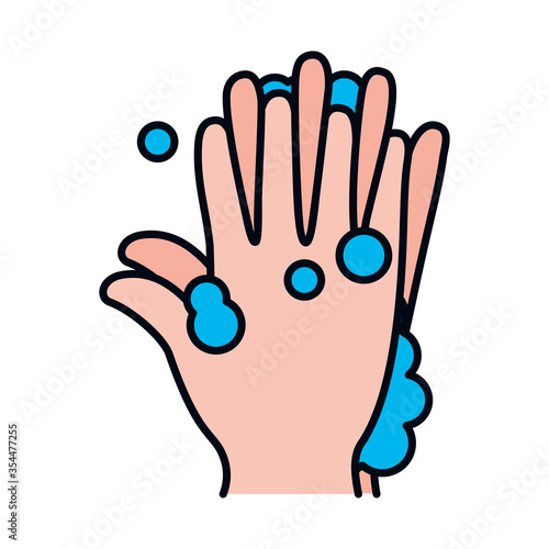handwashing concept , hands washing with soapy water icon, line and fill style
