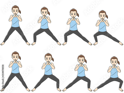 サイドスクワット／正面／動作／8段階